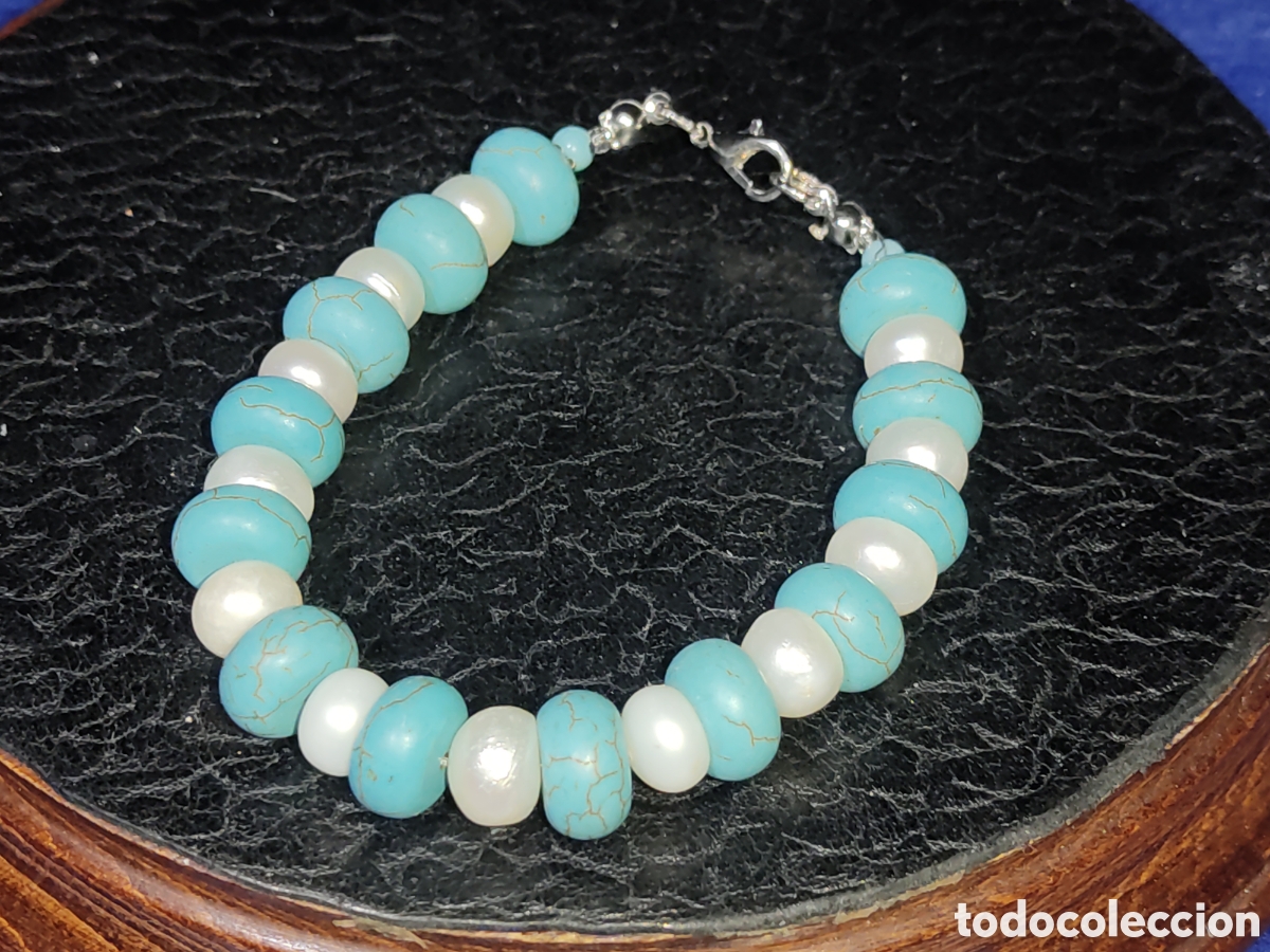 Joyeria: Pulsera de perlas Bottone y turquesa.Vintage. - Foto 2