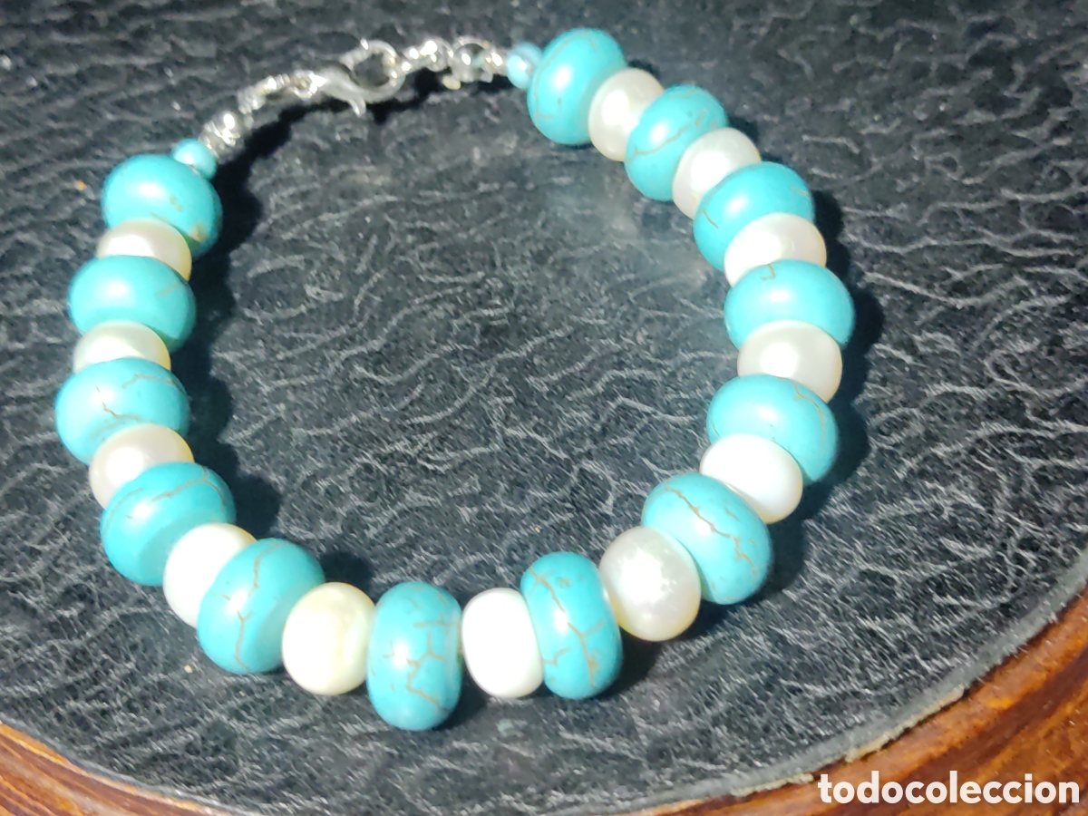 Joyeria: Pulsera de perlas Bottone y turquesa.Vintage. - Foto 6