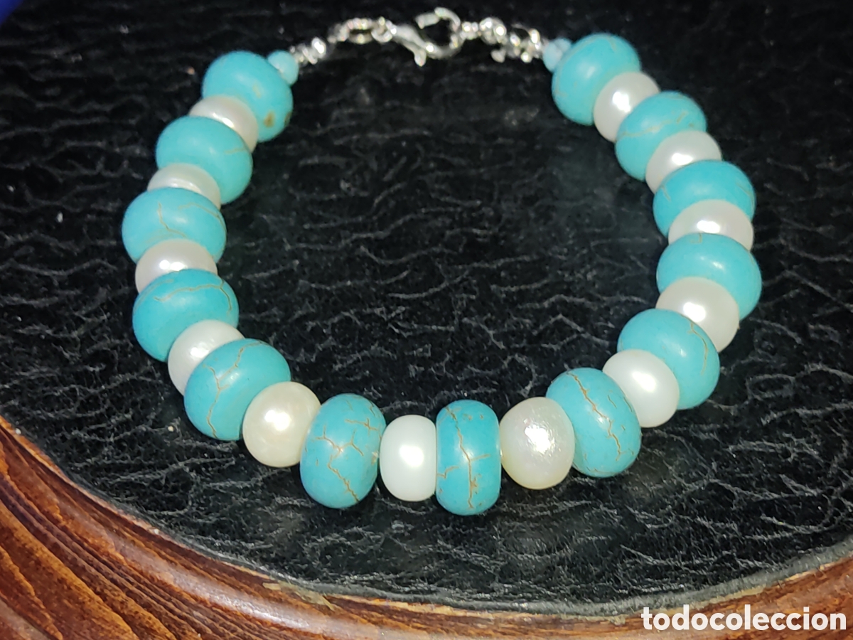 Joyeria: Pulsera de perlas Bottone y turquesa.Vintage. - Foto 7