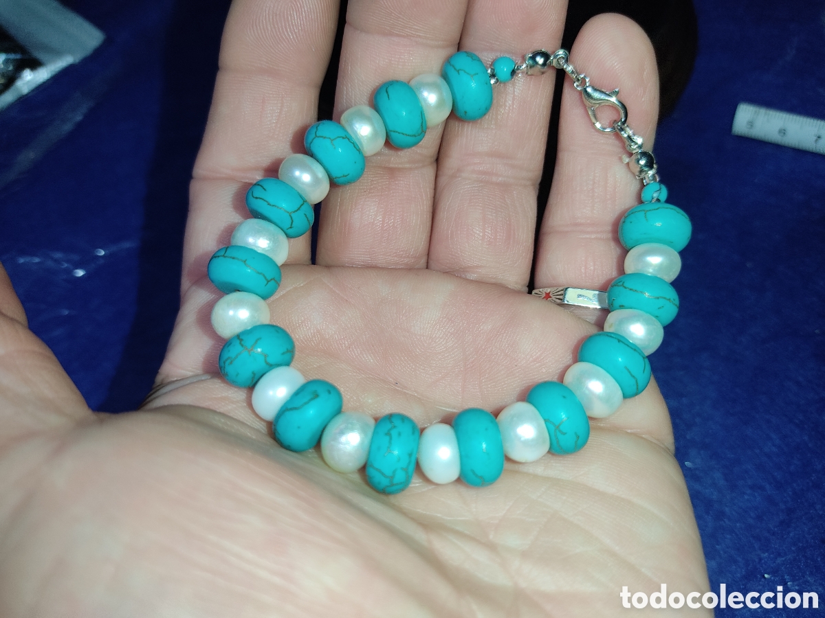Joyeria: Pulsera de perlas Bottone y turquesa.Vintage. - Foto 1