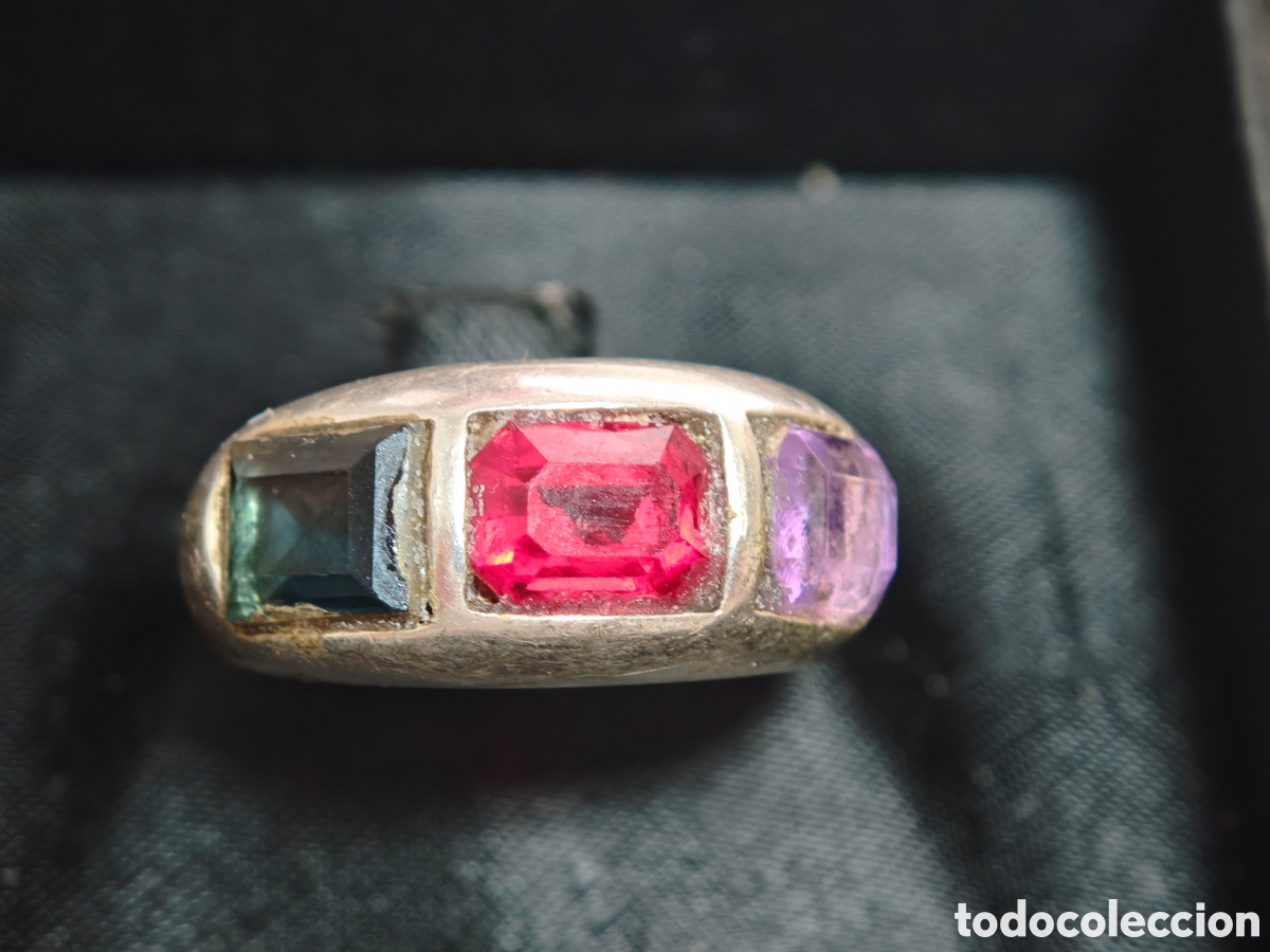Joyeria: anillo de plata de ley y piedras de colores - Foto 2