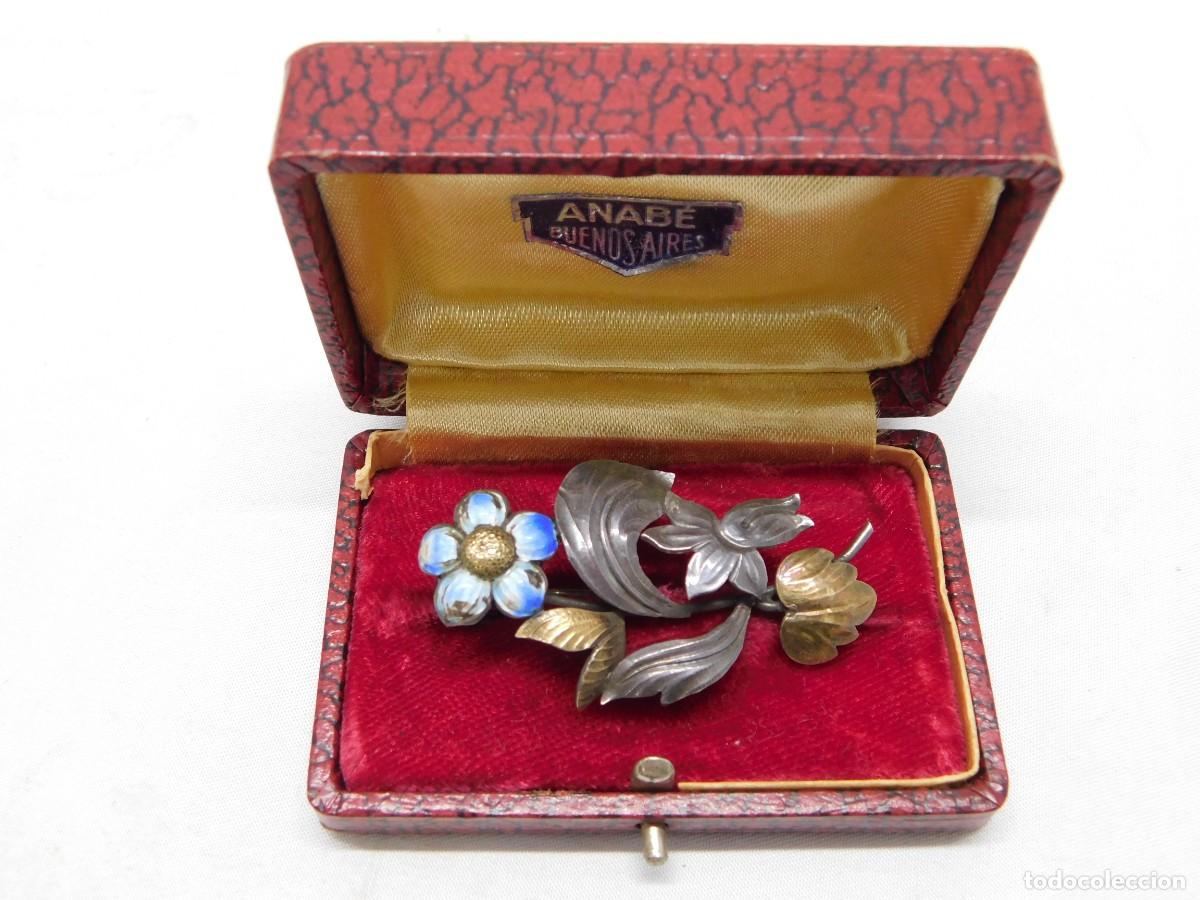 Joyeria: ANTIGUO BROCHE DE PLATA Y ESMALTE - Foto 1