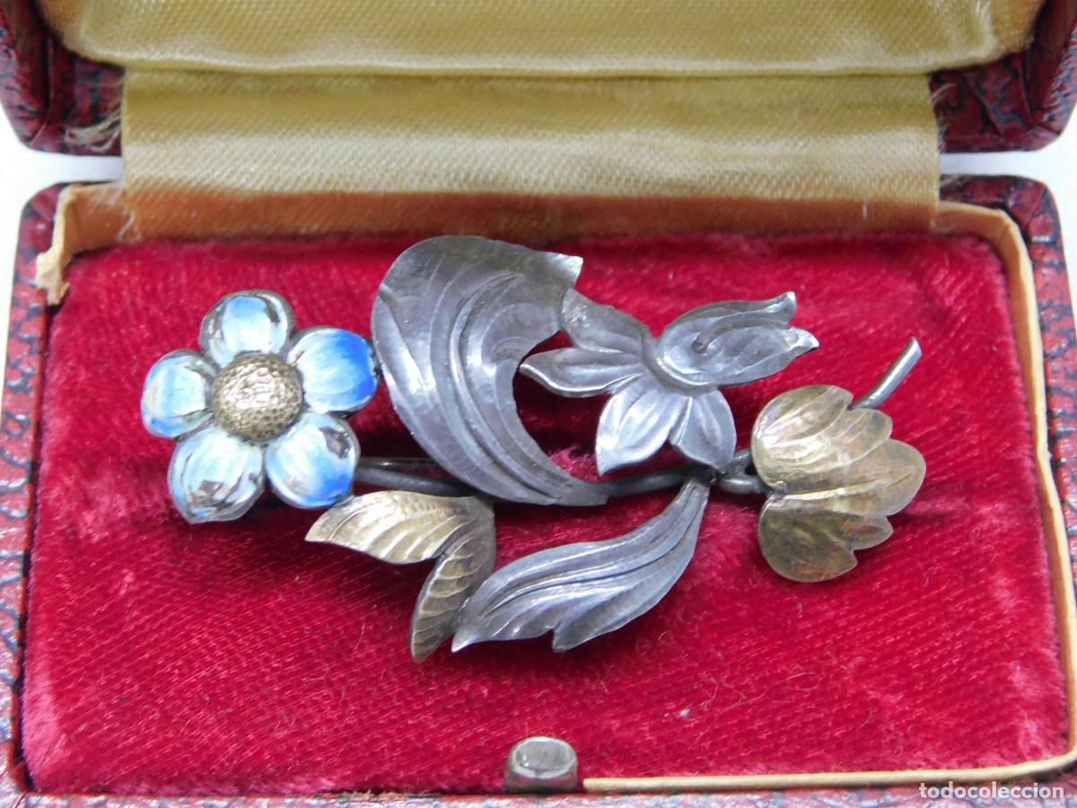 Joyeria: ANTIGUO BROCHE DE PLATA Y ESMALTE - Foto 2