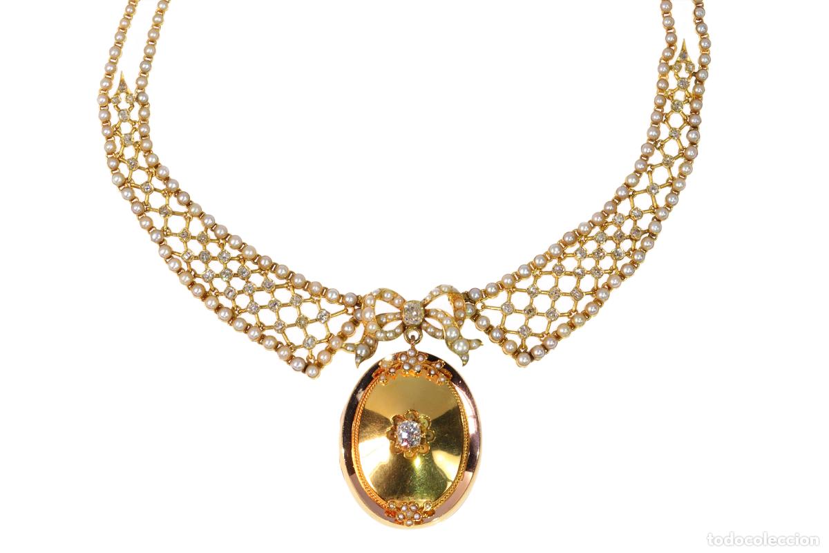 Joaillerie: Collar de diamantes victoriano: una lujosa obra maestra engastada en oro y perlas