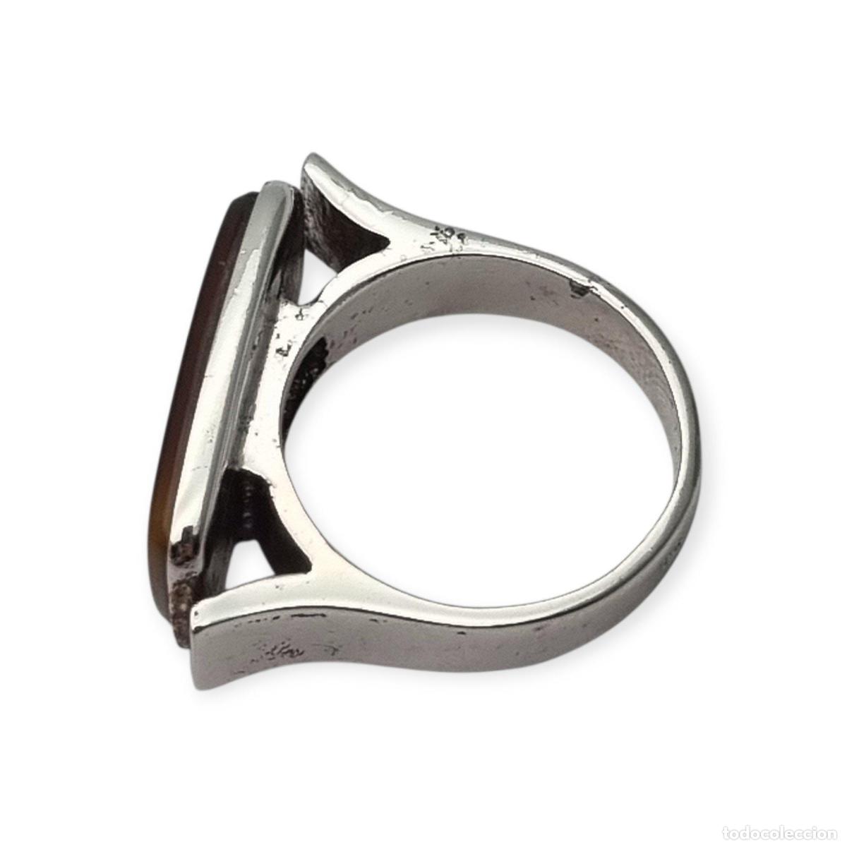 Joyeria: Anillo Vintage de Plata en 915 con Cabuj&oacute;n Rectangular Marr&oacute;n, ca. 1980s - Foto 7