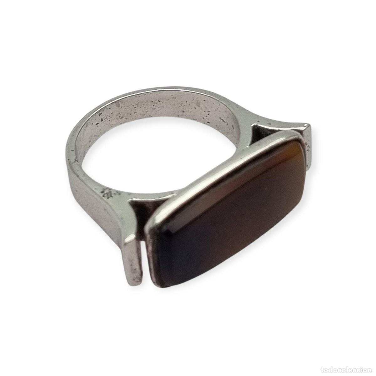 Joyeria: Anillo Vintage de Plata en 915 con Cabuj&oacute;n Rectangular Marr&oacute;n, ca. 1980s - Foto 8