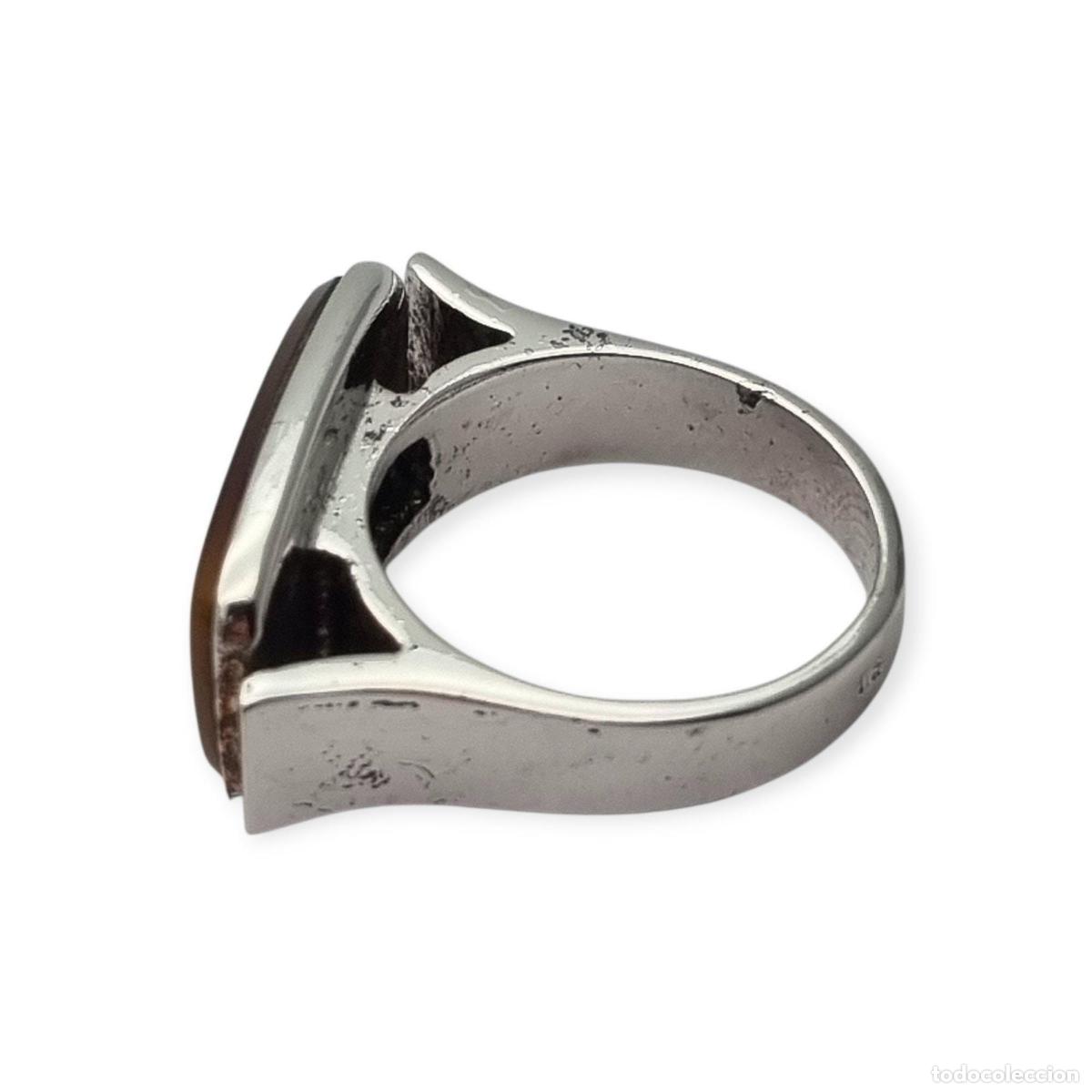 Joyeria: Anillo Vintage de Plata en 915 con Cabuj&oacute;n Rectangular Marr&oacute;n, ca. 1980s - Foto 9