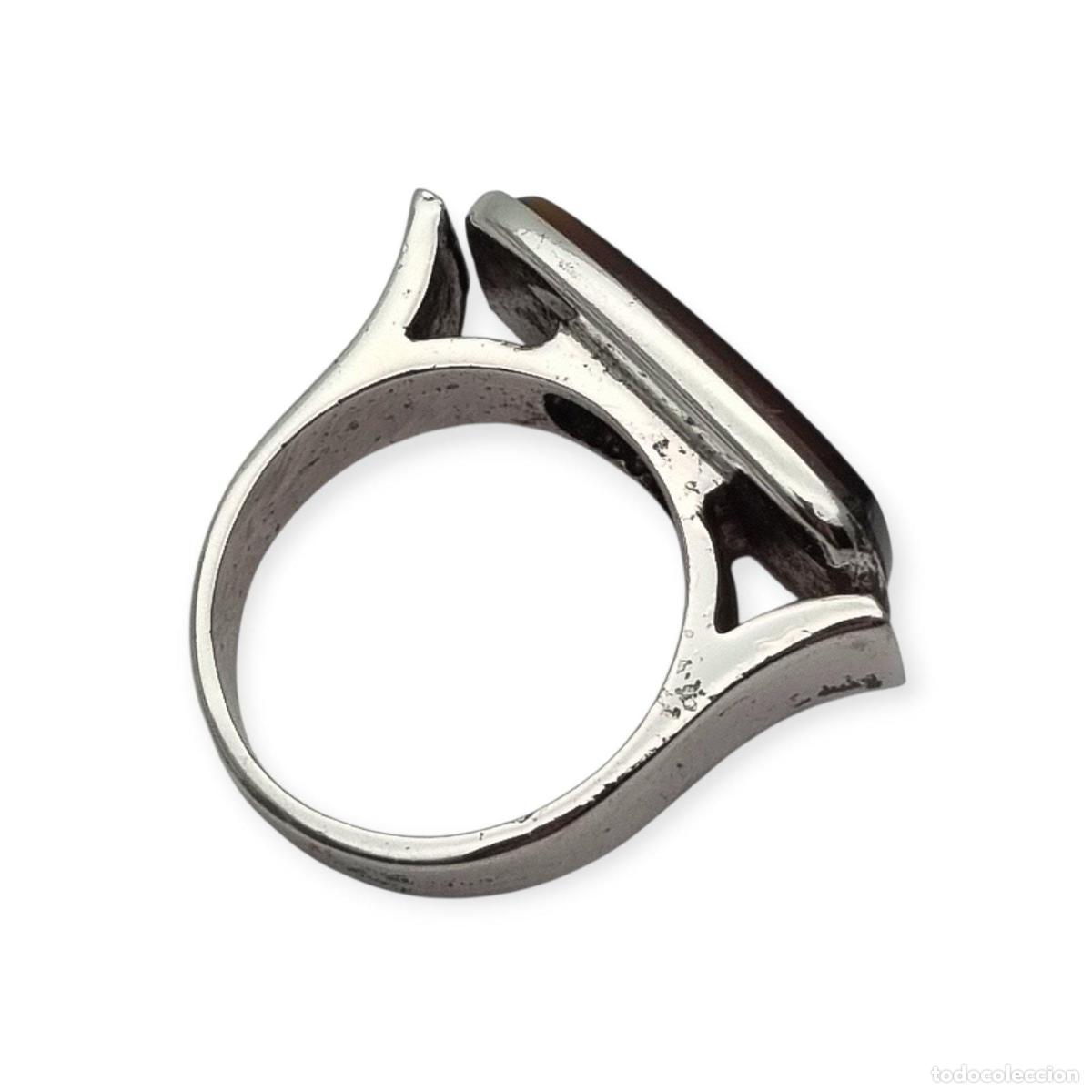 Joyeria: Anillo Vintage de Plata en 915 con Cabuj&oacute;n Rectangular Marr&oacute;n, ca. 1980s - Foto 10