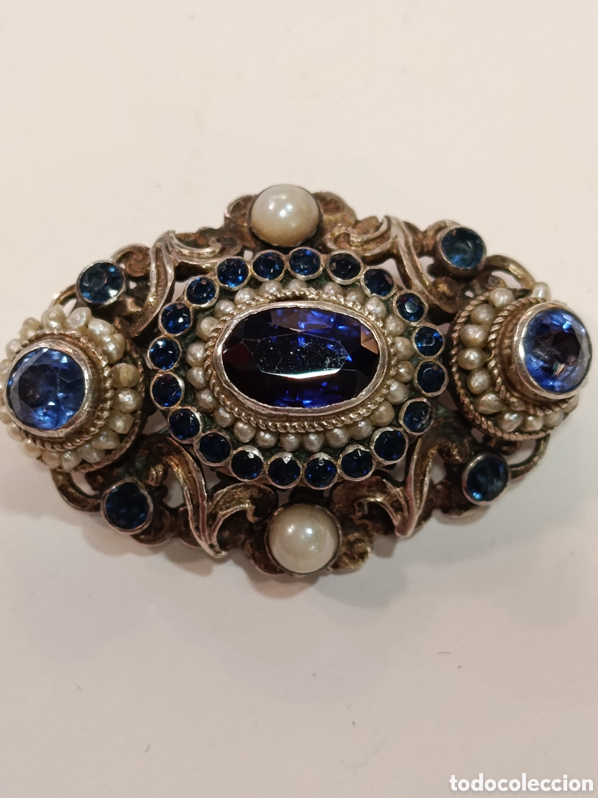 Joyeria: Broche Isabelino de plata , perlas y esmeraldas. - Foto 2