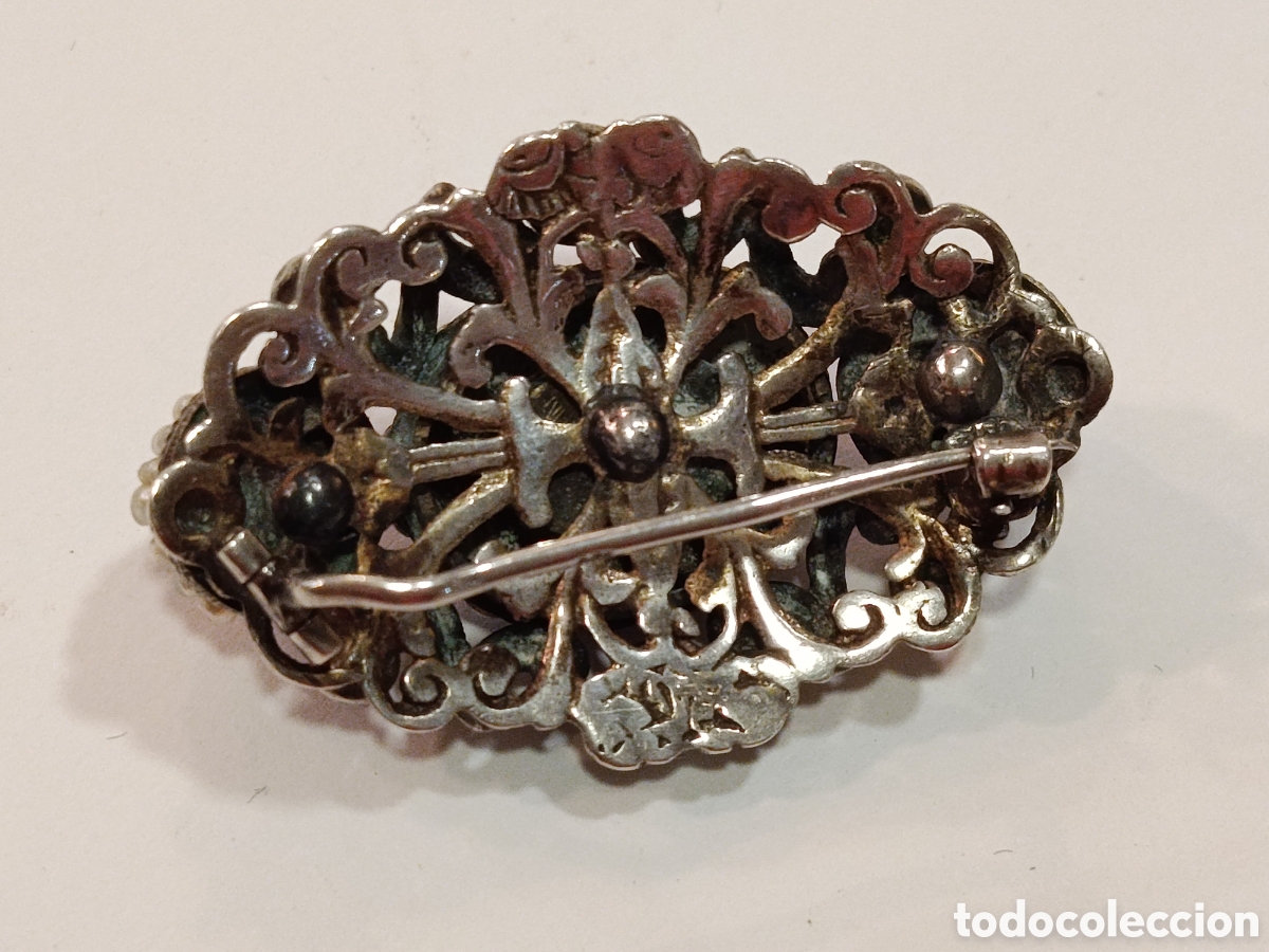 Joyeria: Broche Isabelino de plata , perlas y esmeraldas. - Foto 3