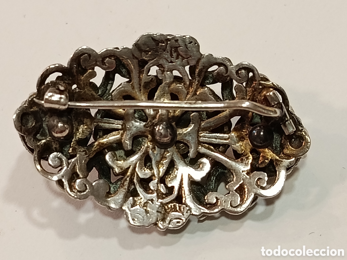 Joyeria: Broche Isabelino de plata , perlas y esmeraldas. - Foto 4