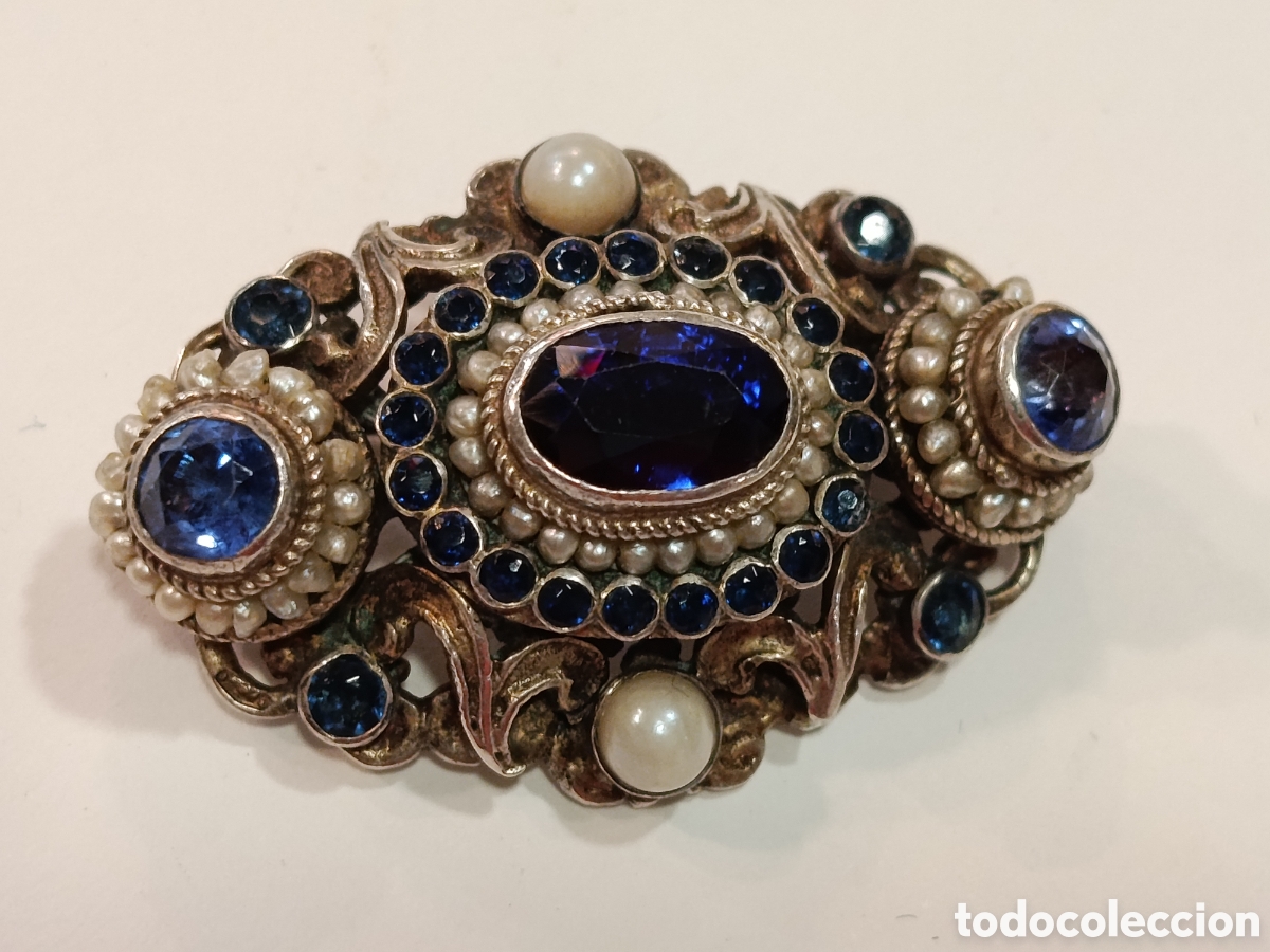 Joyeria: Broche Isabelino de plata , perlas y esmeraldas. - Foto 5
