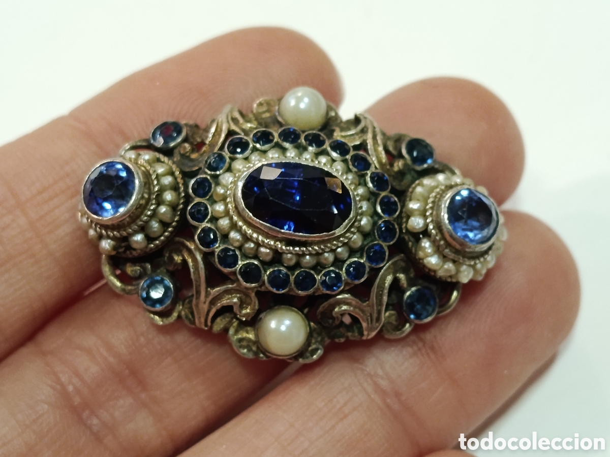 Joyeria: Broche Isabelino de plata , perlas y esmeraldas. - Foto 6