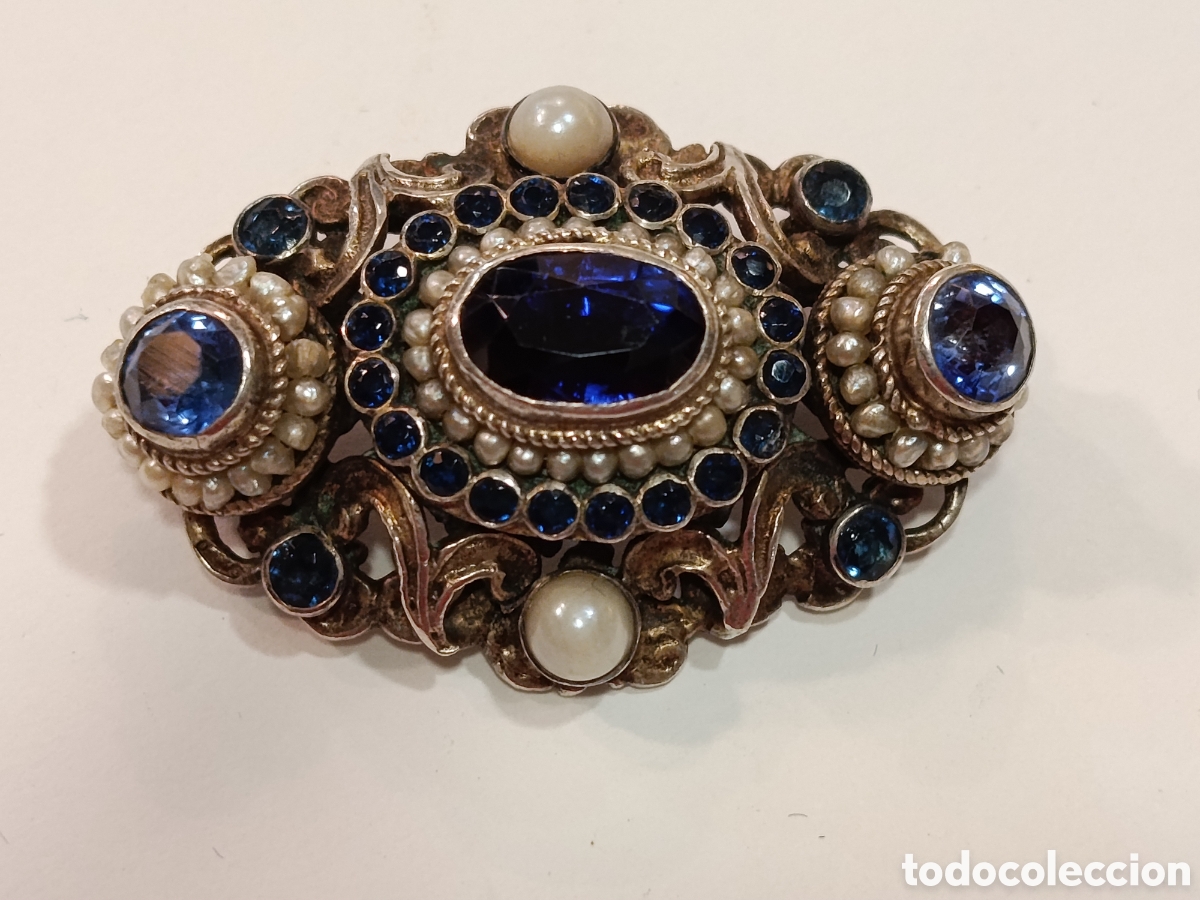 Joyeria: Broche Isabelino de plata , perlas y esmeraldas. - Foto 1