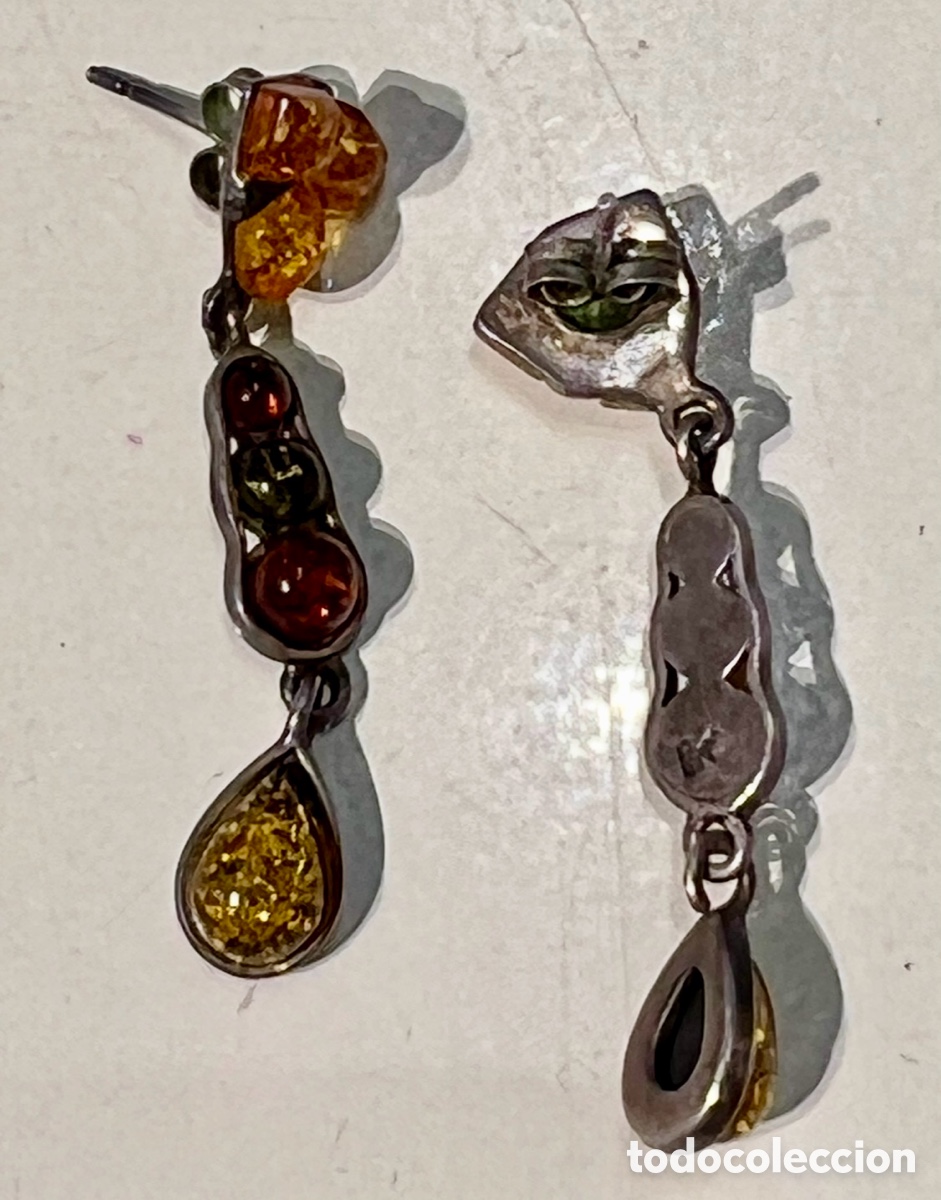 Joyeria: Pendientes. Plata y &aacute;mbar. A&ntilde;os 80. - Foto 2