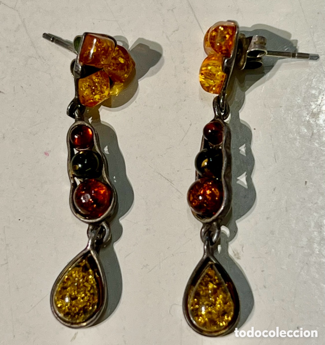 Joyeria: Pendientes. Plata y &aacute;mbar. A&ntilde;os 80. - Foto 1