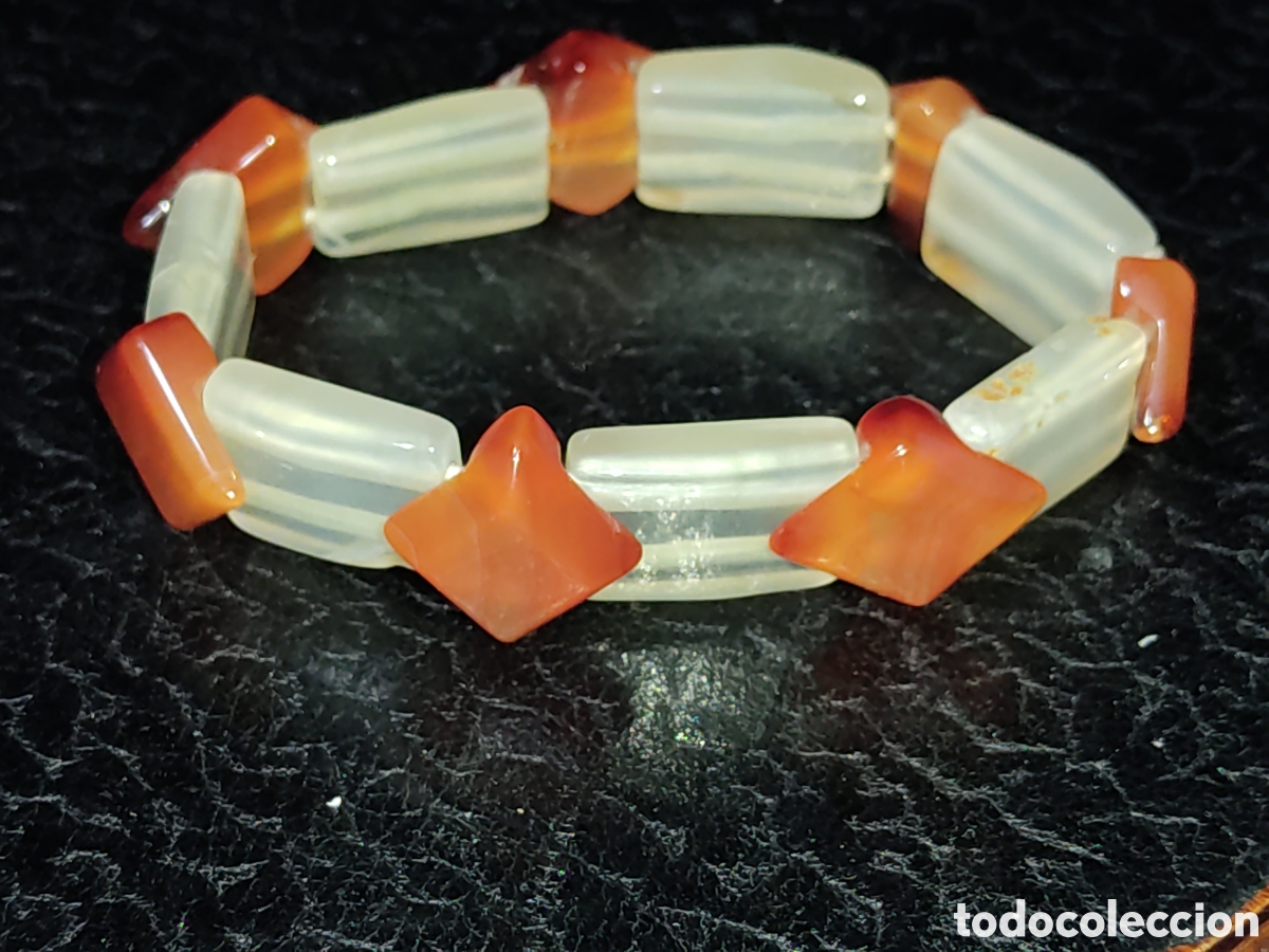 Joyeria: Pulsera de &aacute;gata y cuarzo blanco.Vintage. - Foto 2