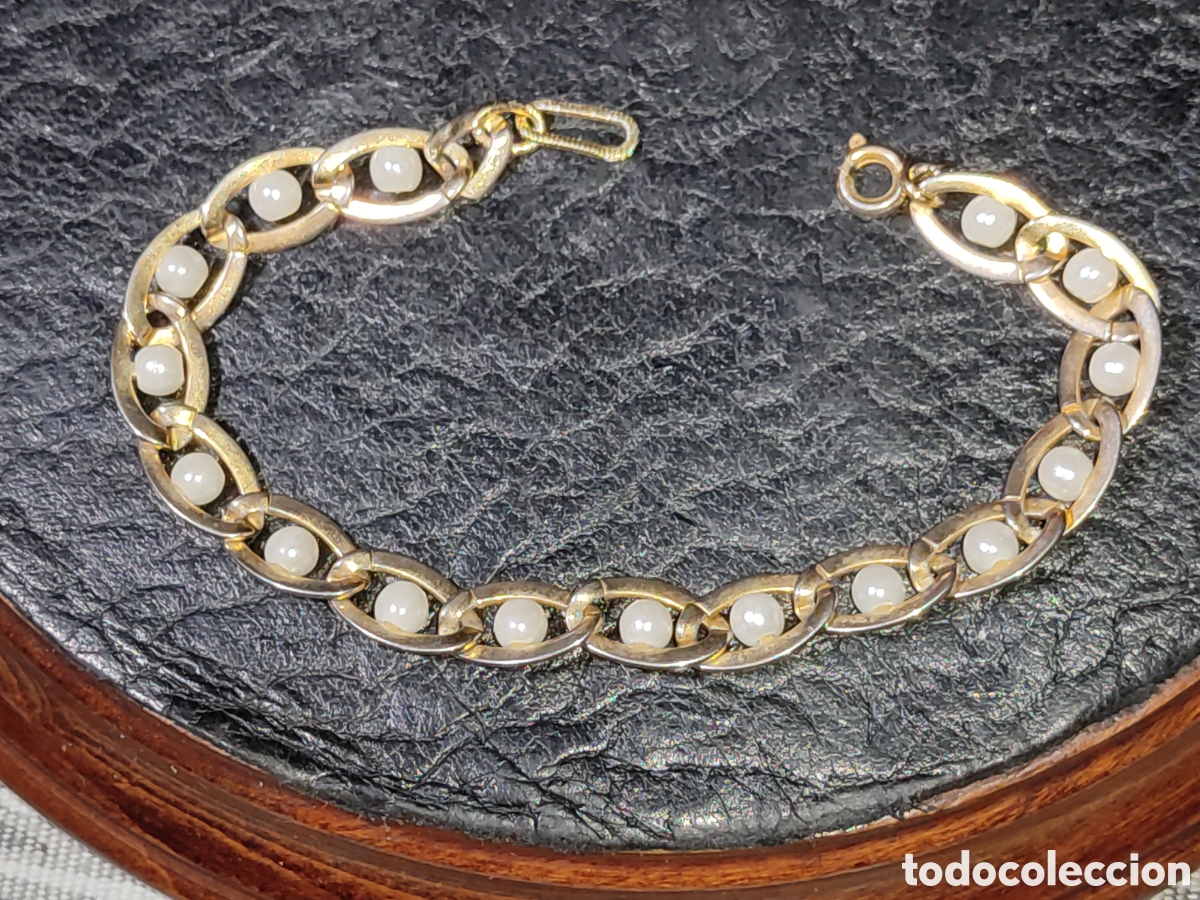 Joyeria: Pulsera dorada con perlitas.Vintage. - Foto 2