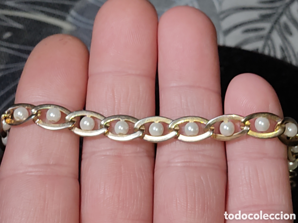 Joyeria: Pulsera dorada con perlitas.Vintage. - Foto 4