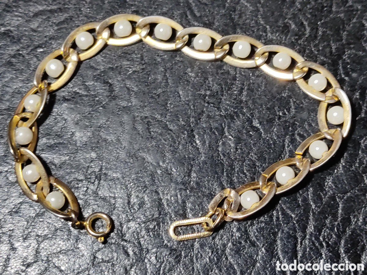 Joyeria: Pulsera dorada con perlitas.Vintage. - Foto 6
