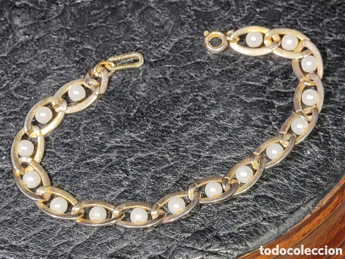 Joyeria: Pulsera dorada con perlitas.Vintage. - Foto 1