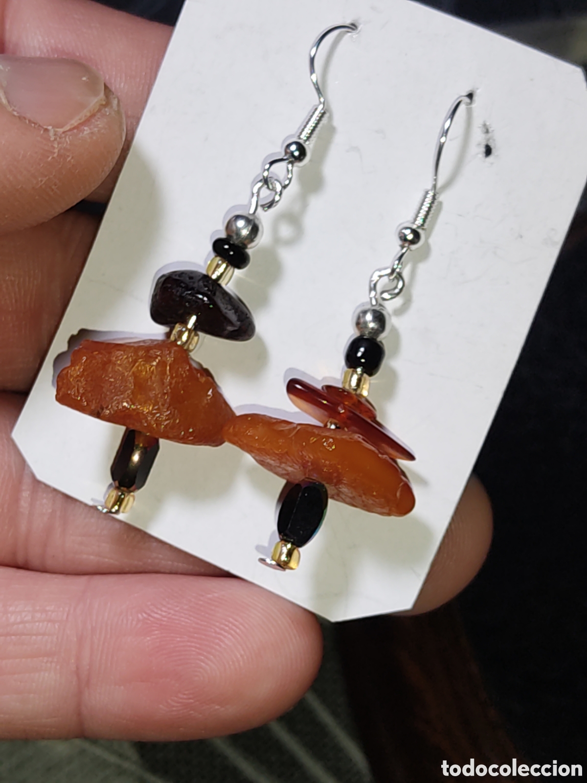 Joyeria: Pendientes de &aacute;mbar natural y cristal. - Foto 2