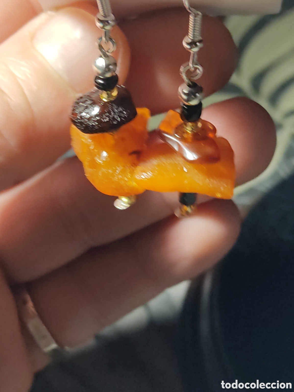 Joyeria: Pendientes de &aacute;mbar natural y cristal. - Foto 4