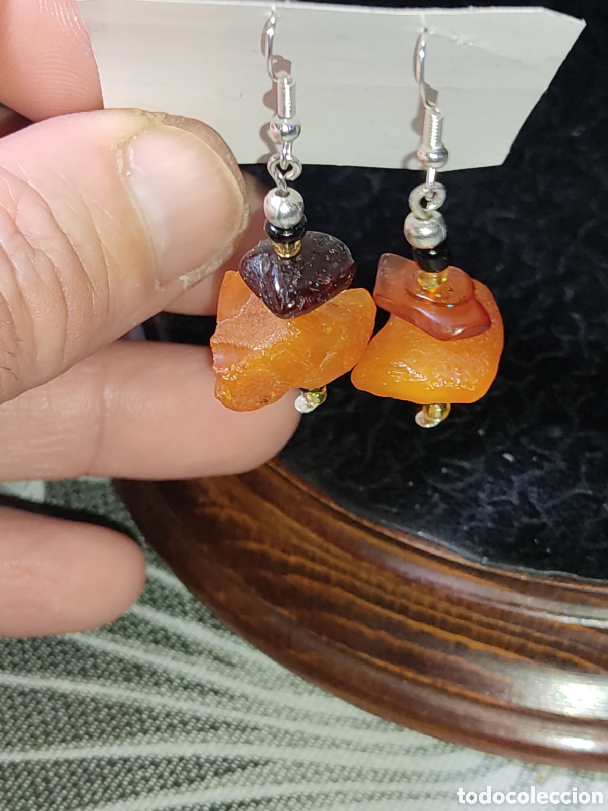 Joyeria: Pendientes de &aacute;mbar natural y cristal. - Foto 5