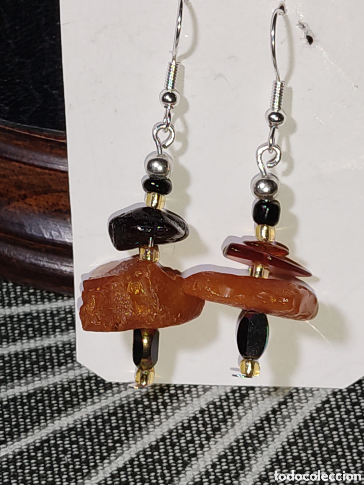 Joyeria: Pendientes de &aacute;mbar natural y cristal. - Foto 1