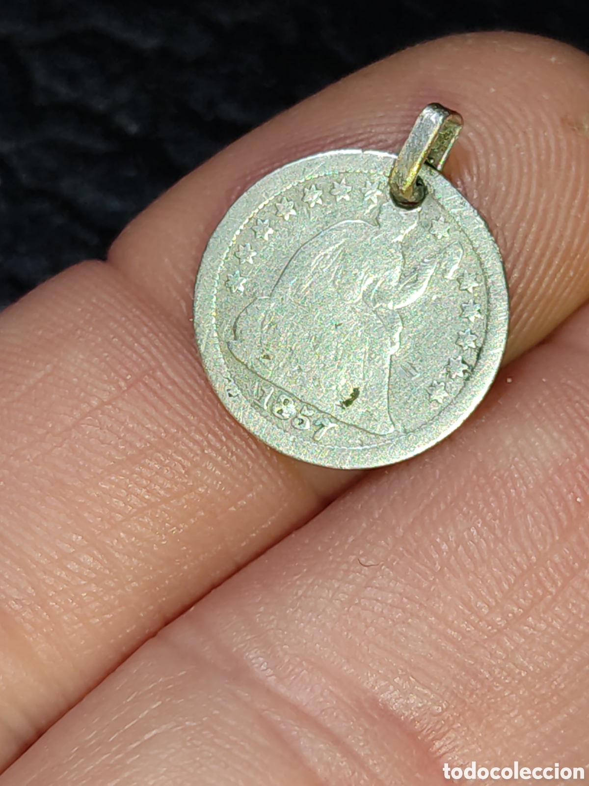 Joyeria: Colgante Moneda half dime de plata de 1857 U.S.A. - Foto 5