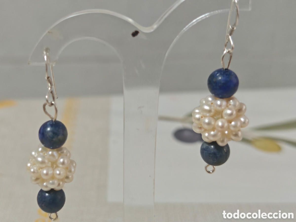 Joyeria: PENDIENTES EN PLATA DE LEY LAPISZULIS Y PERLAS NATURALES - Foto 2