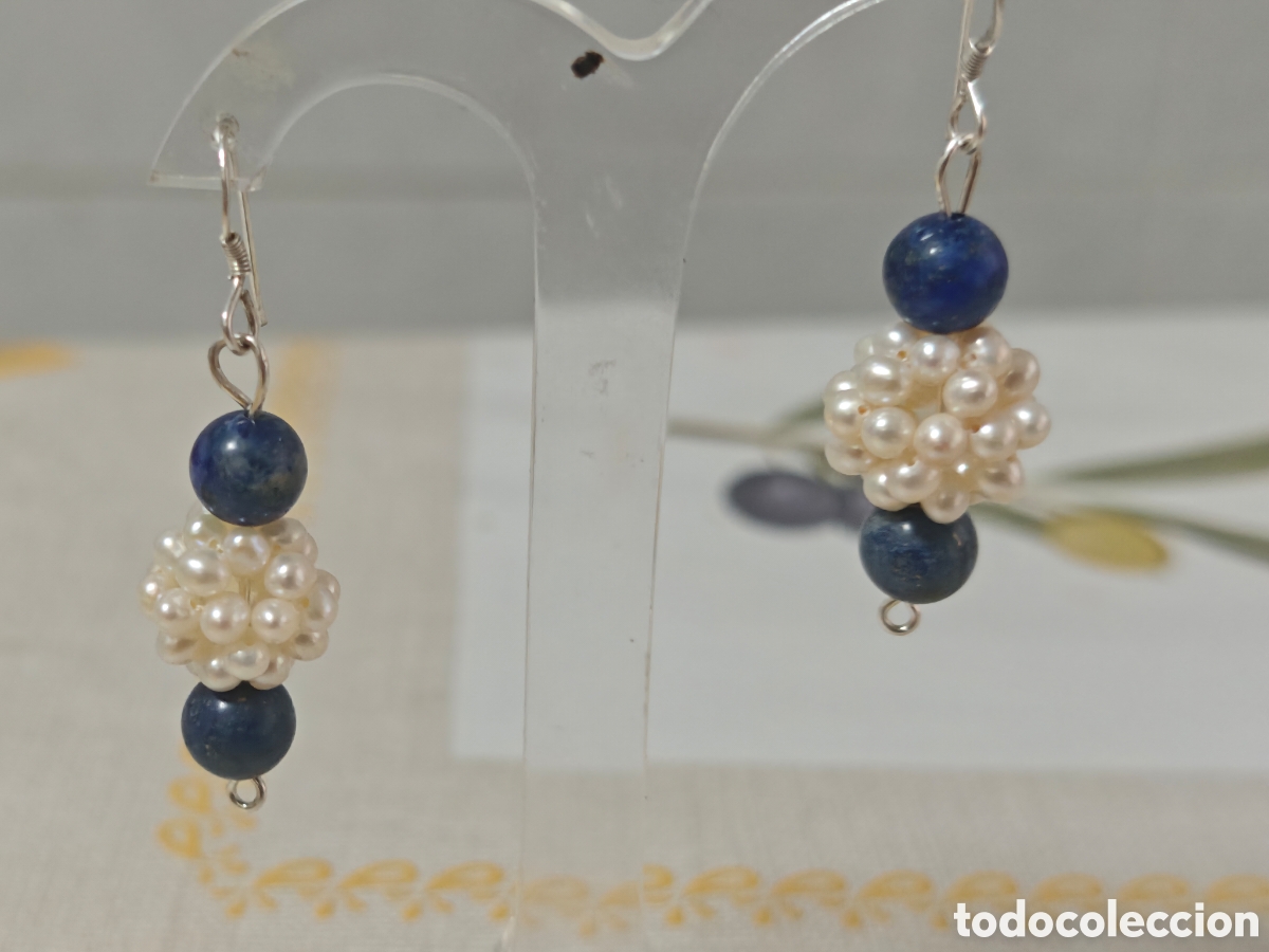 Joyeria: PENDIENTES EN PLATA DE LEY LAPISZULIS Y PERLAS NATURALES - Foto 3