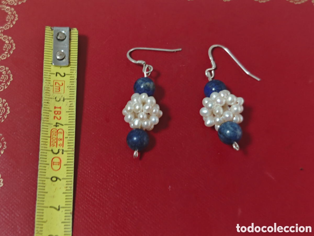 Joyeria: PENDIENTES EN PLATA DE LEY LAPISZULIS Y PERLAS NATURALES - Foto 1