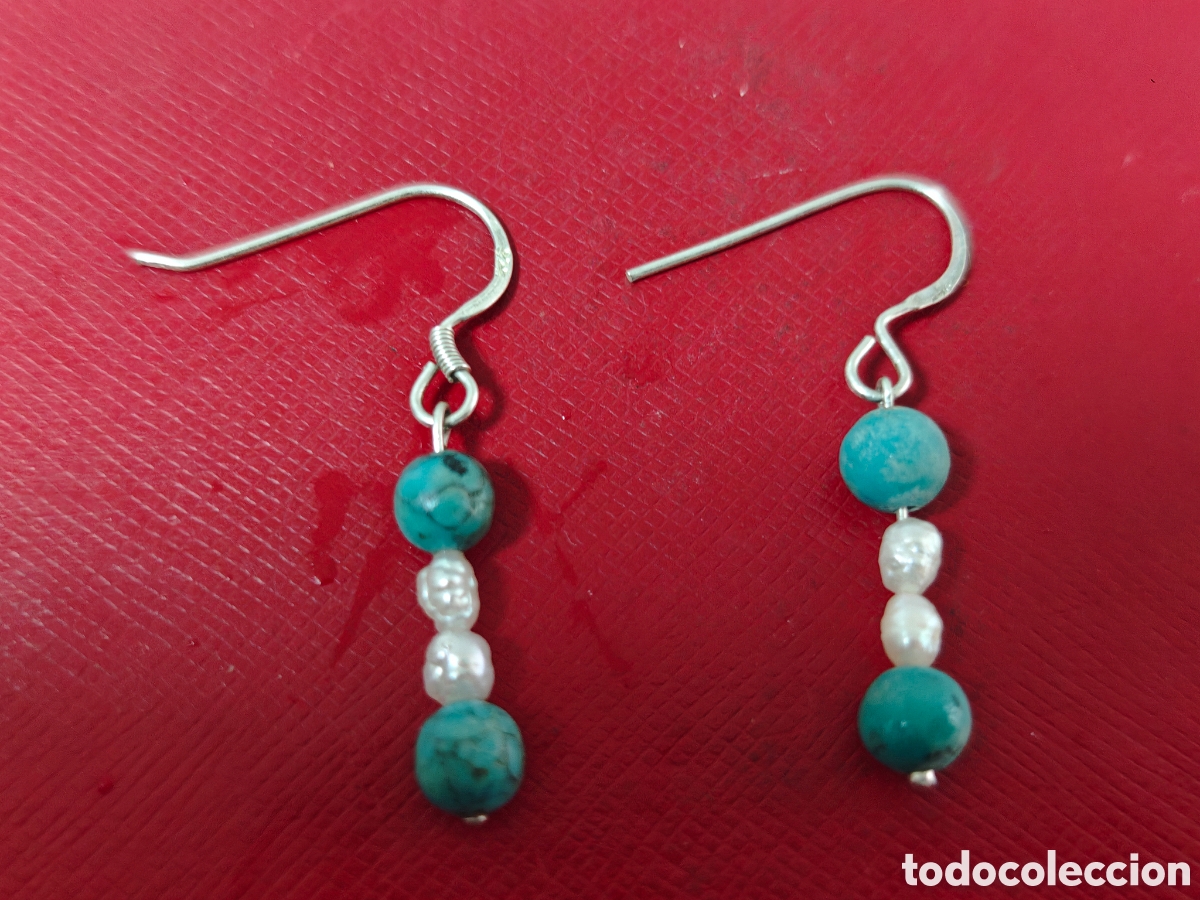 Joyeria: Pendientes en plata de ley perlas naturales y turquesas - Foto 2