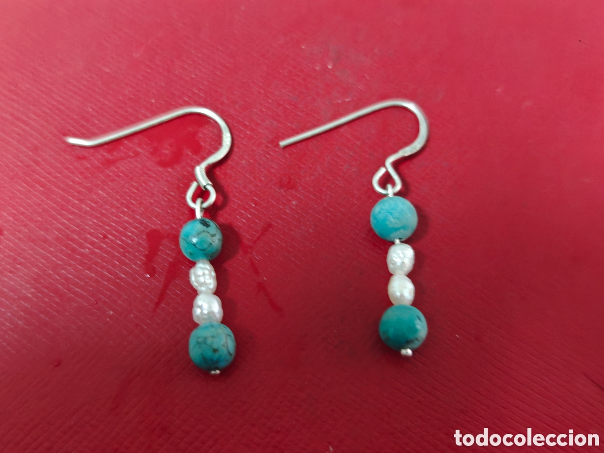 Joyeria: Pendientes en plata de ley perlas naturales y turquesas - Foto 3