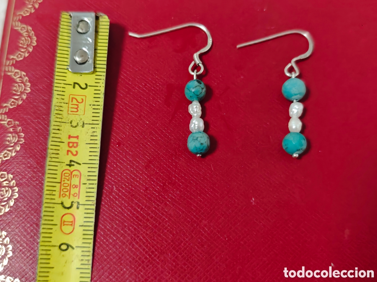 Joyeria: Pendientes en plata de ley perlas naturales y turquesas - Foto 4