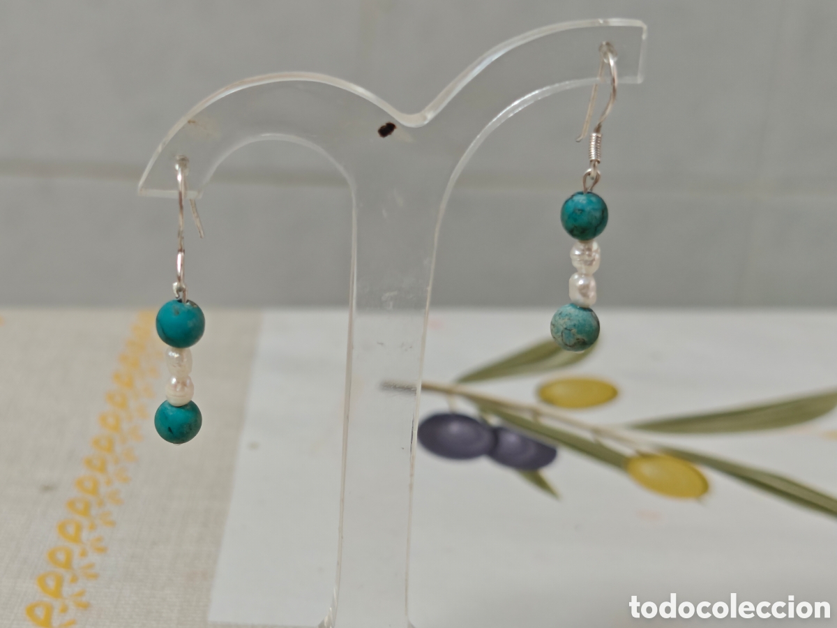 Joyeria: Pendientes en plata de ley perlas naturales y turquesas - Foto 6