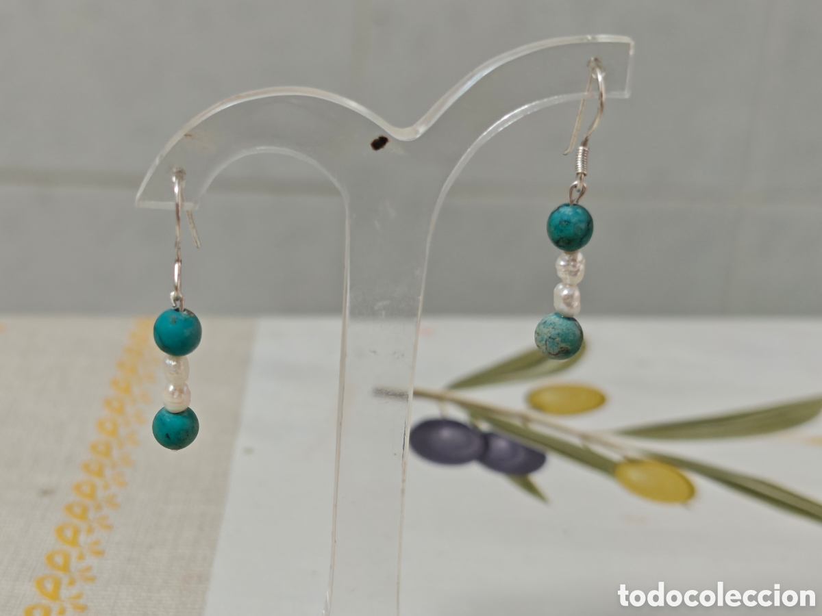 Joyeria: Pendientes en plata de ley perlas naturales y turquesas - Foto 7