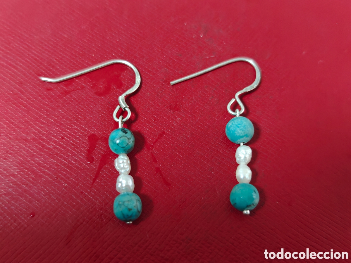 Joyeria: Pendientes en plata de ley perlas naturales y turquesas - Foto 1