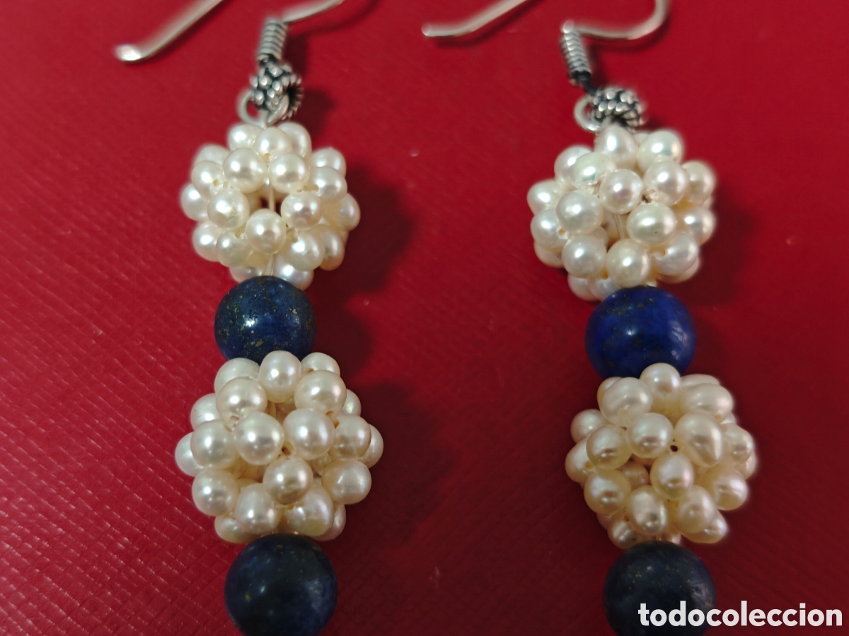 Joyeria: Pendientes en plata de ley perras naturales y lapiszulis - Foto 2
