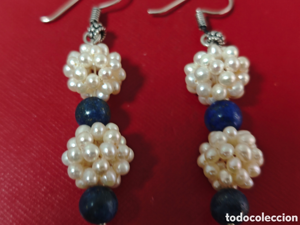 Joyeria: Pendientes en plata de ley perras naturales y lapiszulis - Foto 3