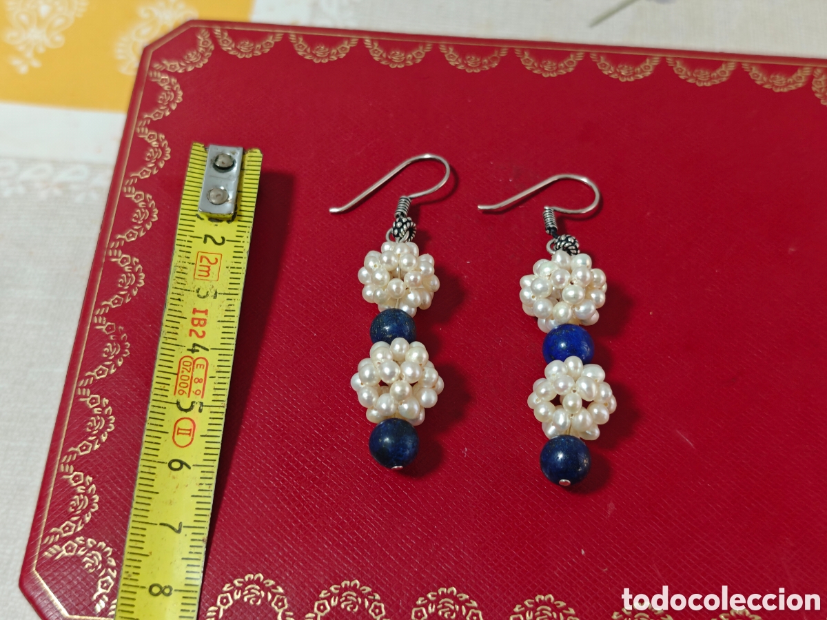 Joyeria: Pendientes en plata de ley perras naturales y lapiszulis - Foto 4