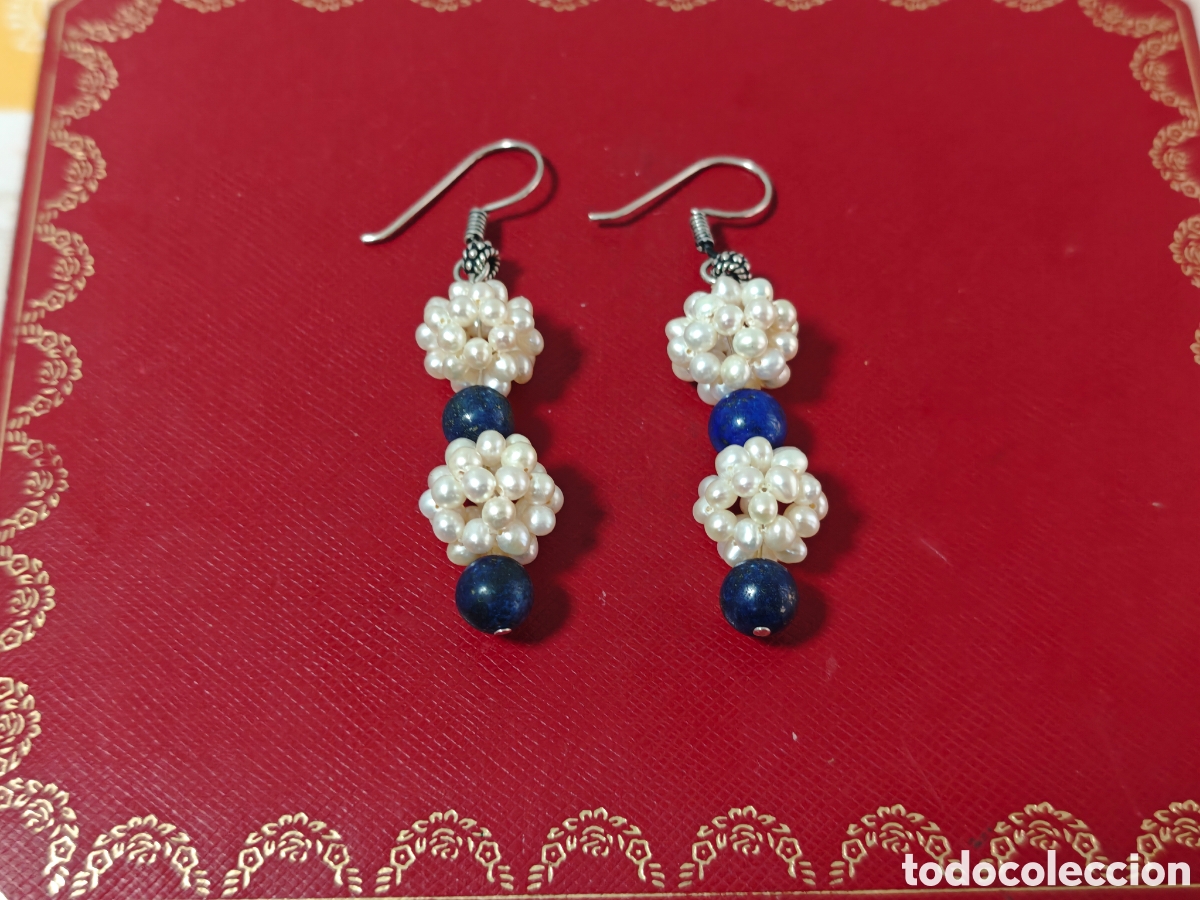 Joyeria: Pendientes en plata de ley perras naturales y lapiszulis - Foto 5