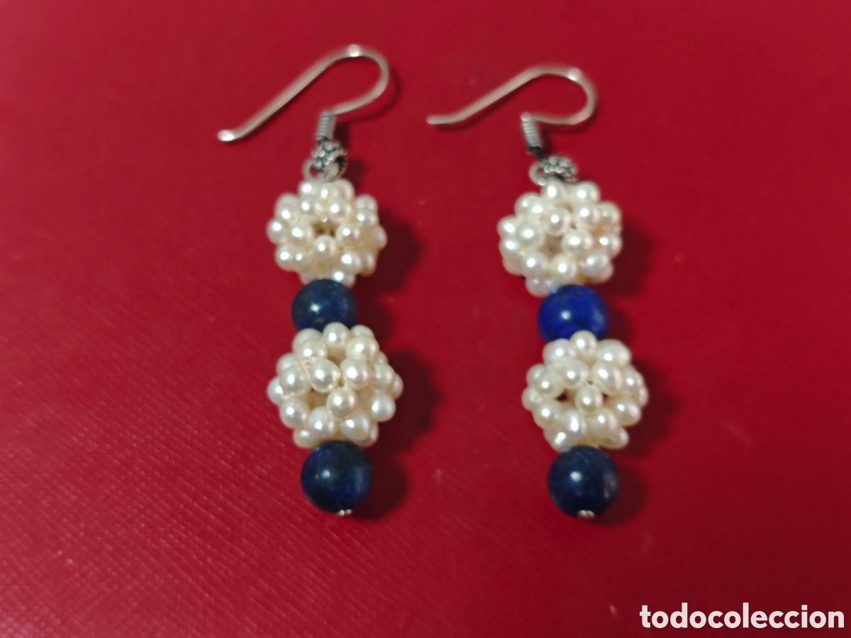 Joyeria: Pendientes en plata de ley perras naturales y lapiszulis - Foto 6