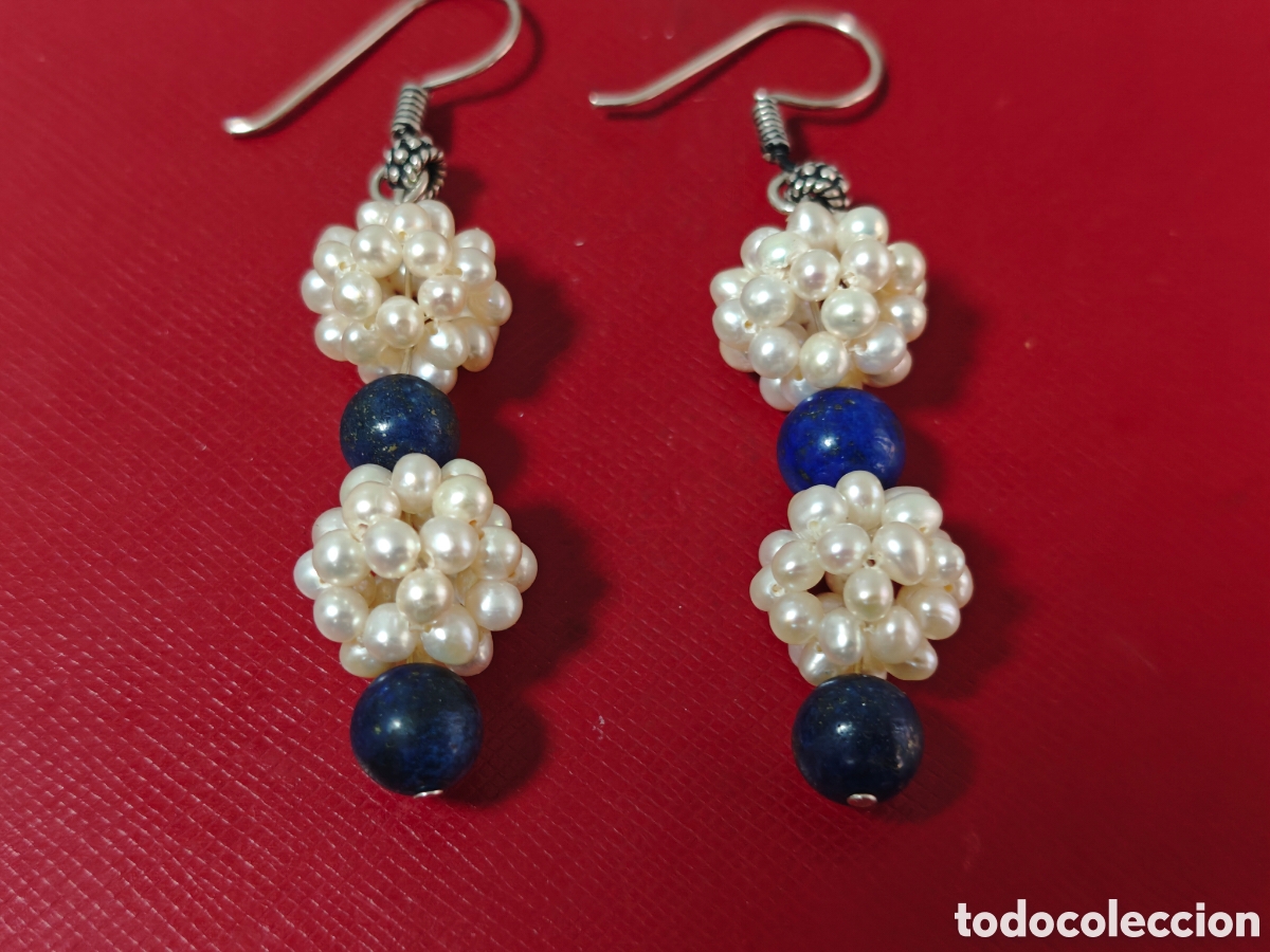 Joyeria: Pendientes en plata de ley perras naturales y lapiszulis - Foto 7