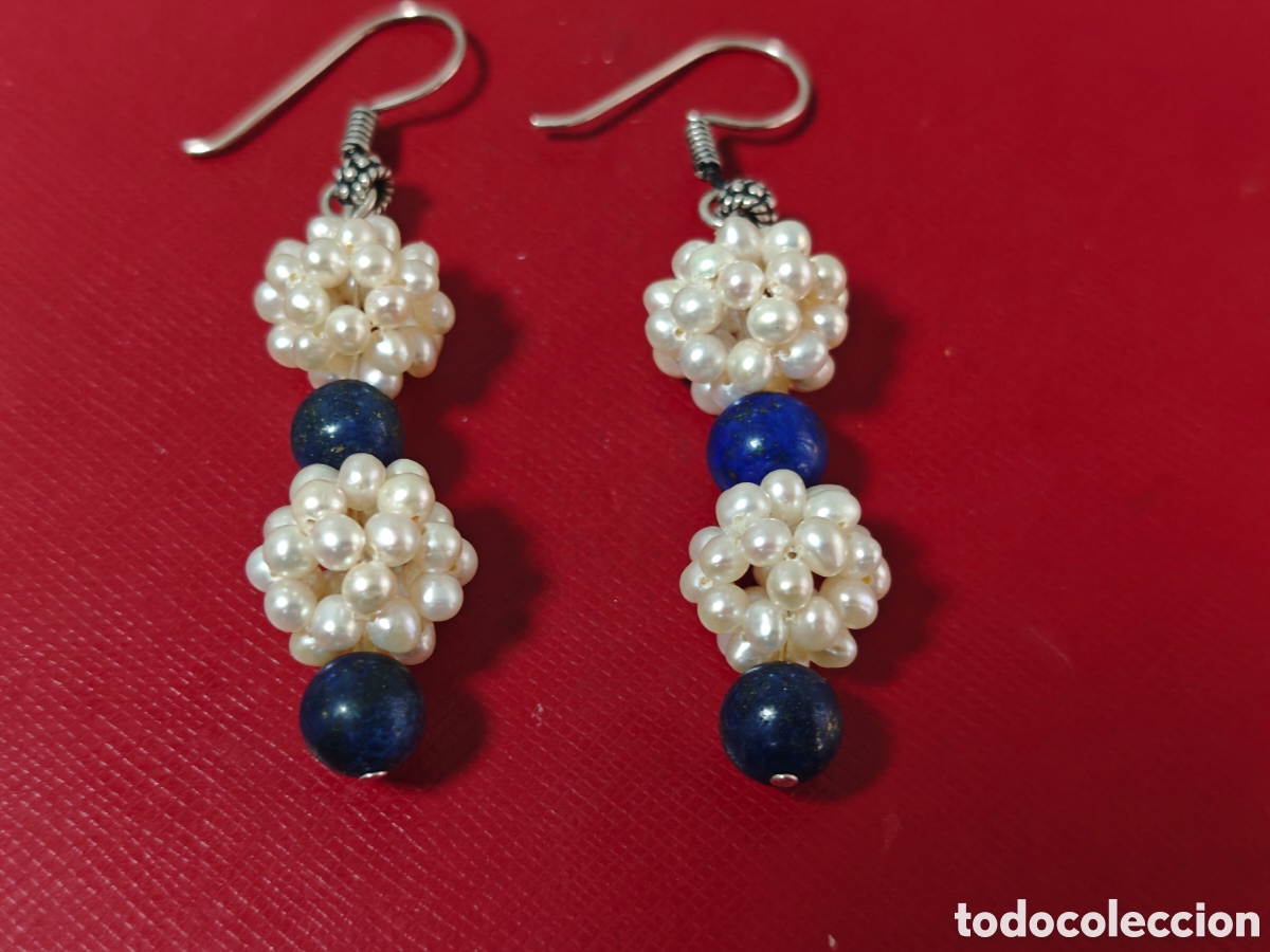 Joyeria: Pendientes en plata de ley perras naturales y lapiszulis - Foto 8