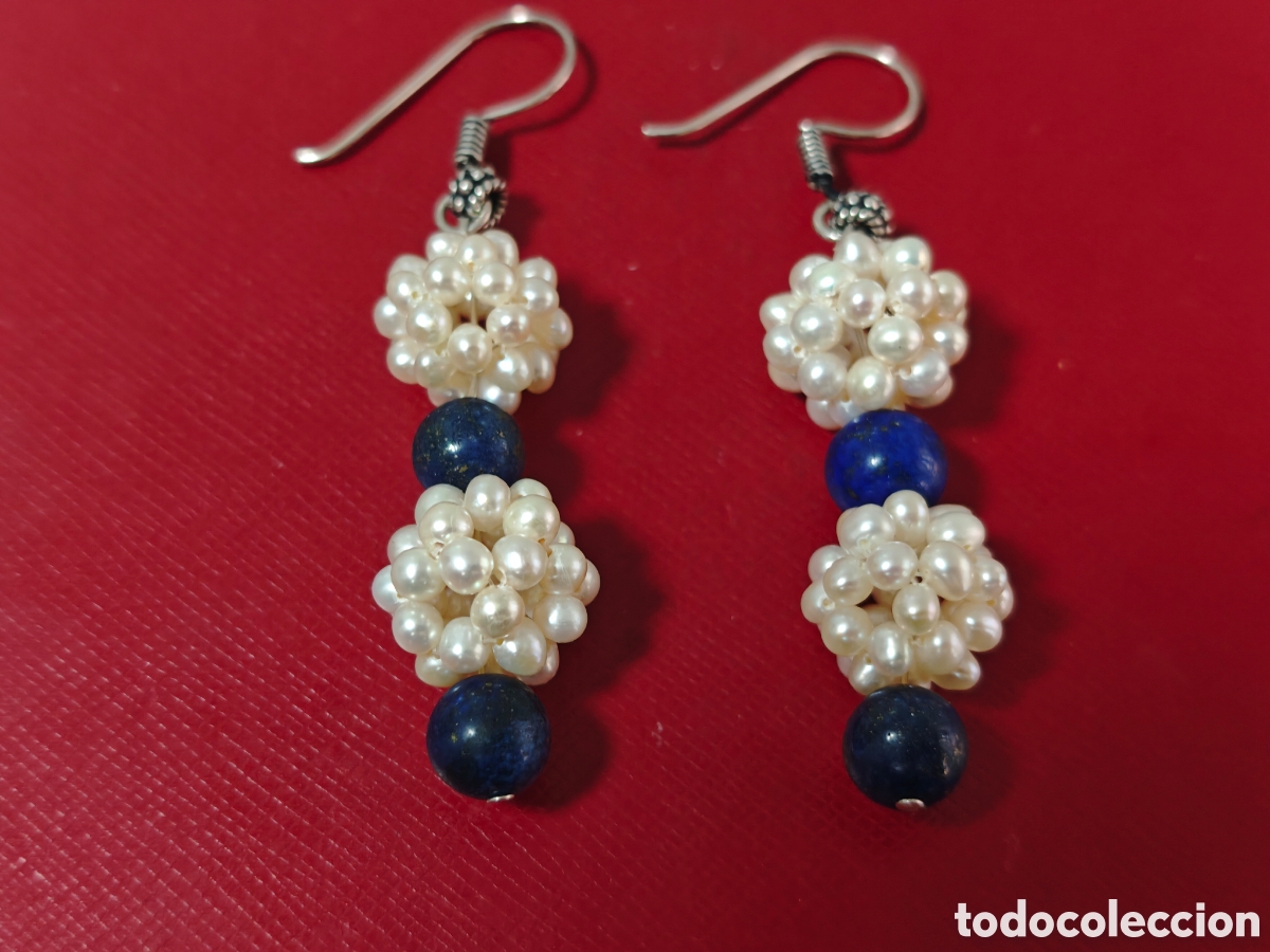 Joyeria: Pendientes en plata de ley perras naturales y lapiszulis - Foto 1