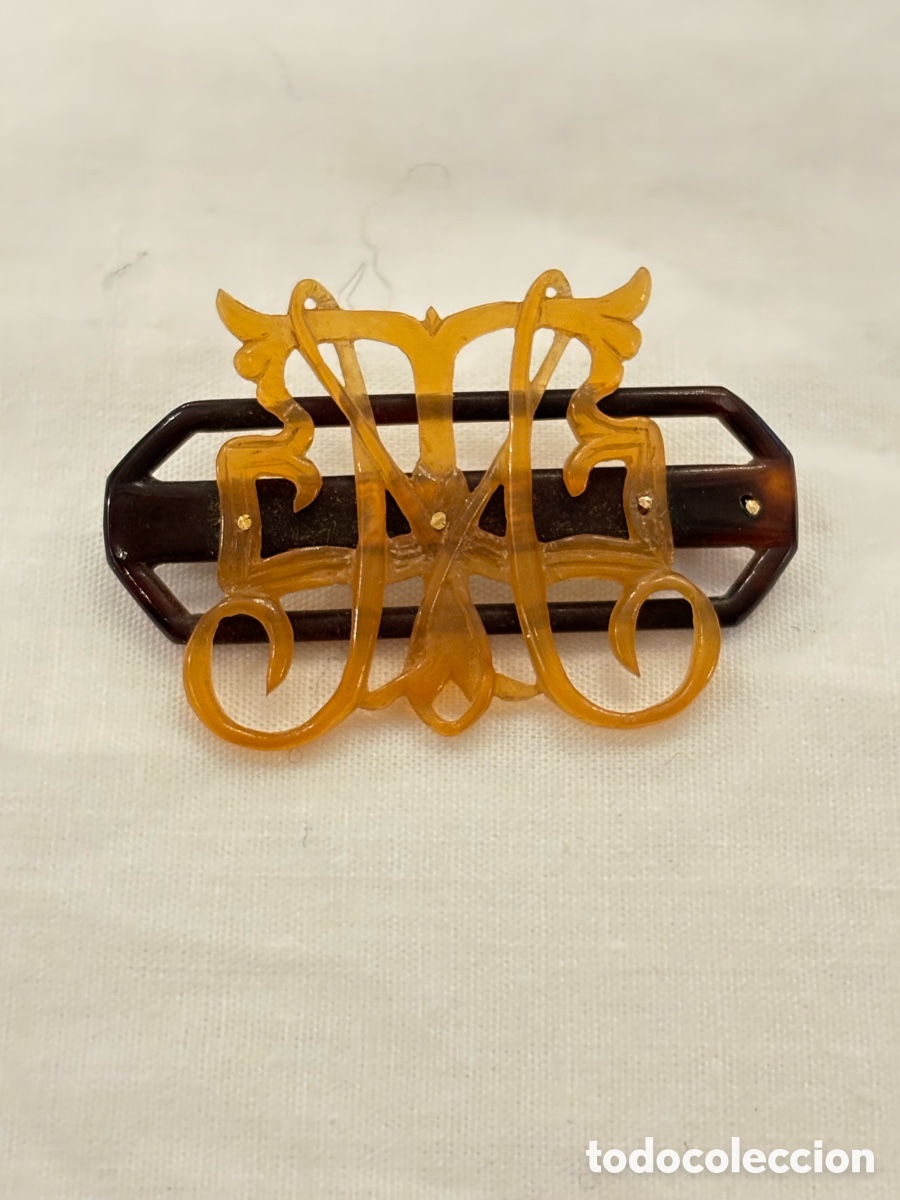 Joyeria: Broche de oro 18 K y carey del S.XIX. - Foto 2