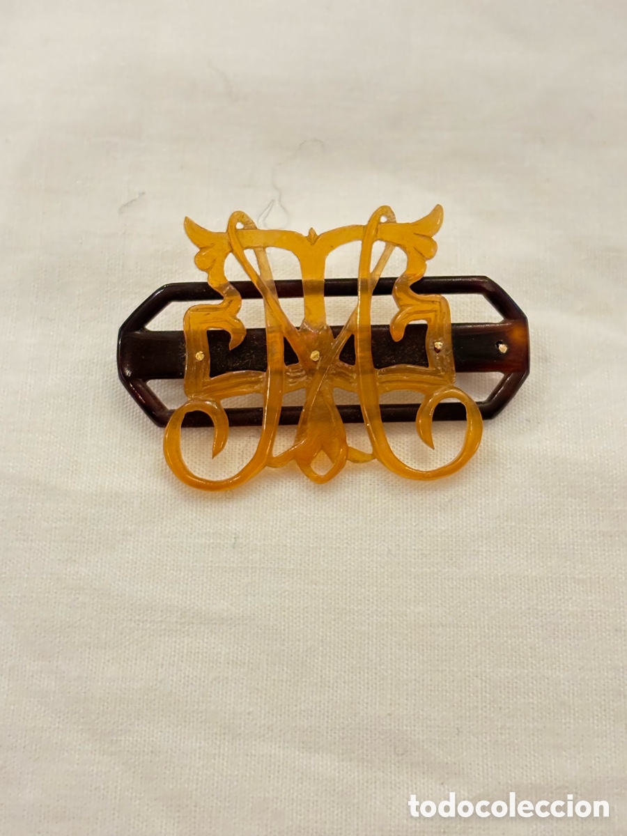 Joyeria: Broche de oro 18 K y carey del S.XIX. - Foto 1
