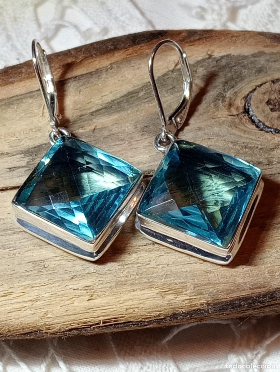 Joyeria: PRECIOSOS PENDIENTES DE PLATA MACIZA Y TOPACIO AZUL (SIN USAR) - Foto 1